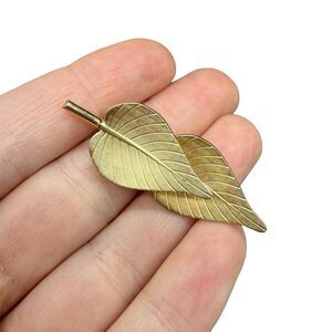 Vintage Gold tone Layered Leaf Brooch Fall Jewelry